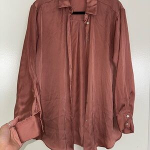 Silky Brass/burnt orange Button-Up Shirt